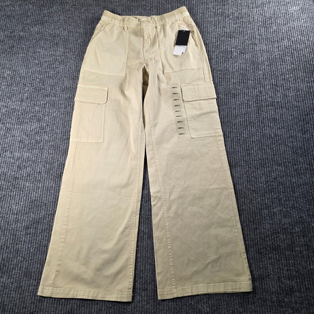 Ultra Flirt Women Beige Wide Leg Cargo Pants Elastic Waist Tan Small NWT